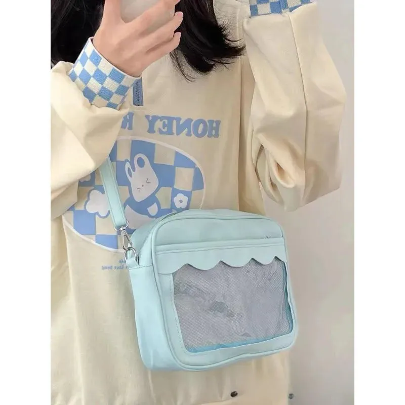 Sohiwoo Cute Square Womens Shoulder Bag Pu Leather Transparent Lolita Jk Simple Casual Ita Bag Japanese Style Daily Kawaii Handbag Ita Bag