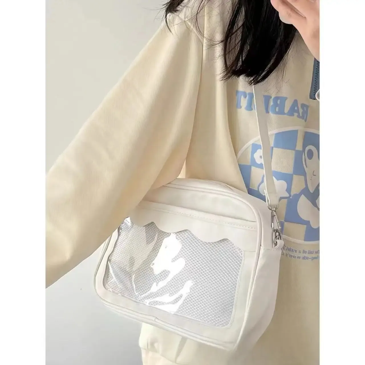 Sohiwoo Cute Square Womens Shoulder Bag Pu Leather Transparent Lolita Jk Simple Casual Ita Bag Japanese Style Daily Kawaii Handbag Ita Bag