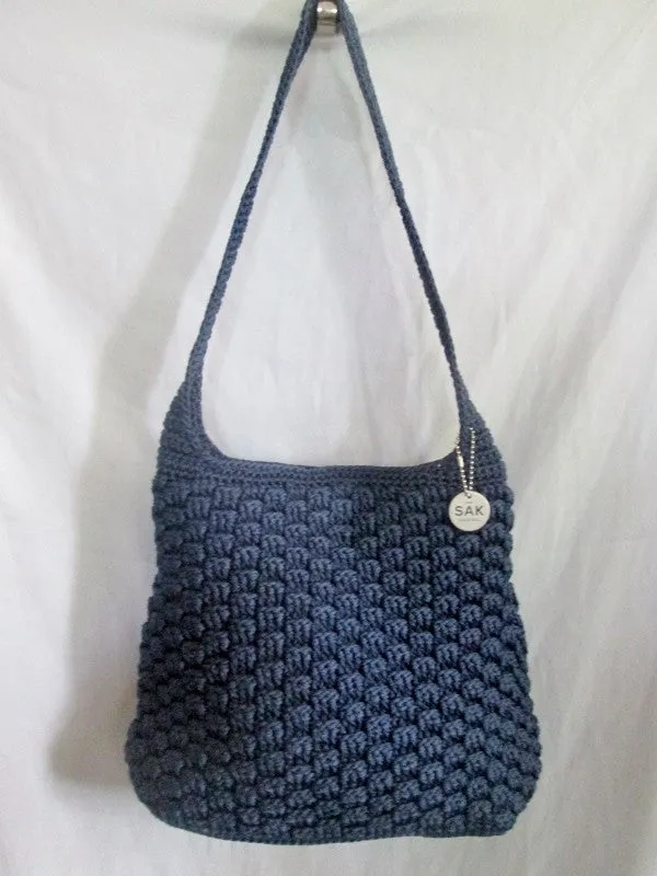 THE SAK Hobo Shoulder Bag Knit Vegan Handbag Purse Hippie Sling BLUE