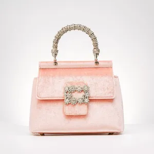 Velvet Rhinestone Crossbody Bag with Metal Handle