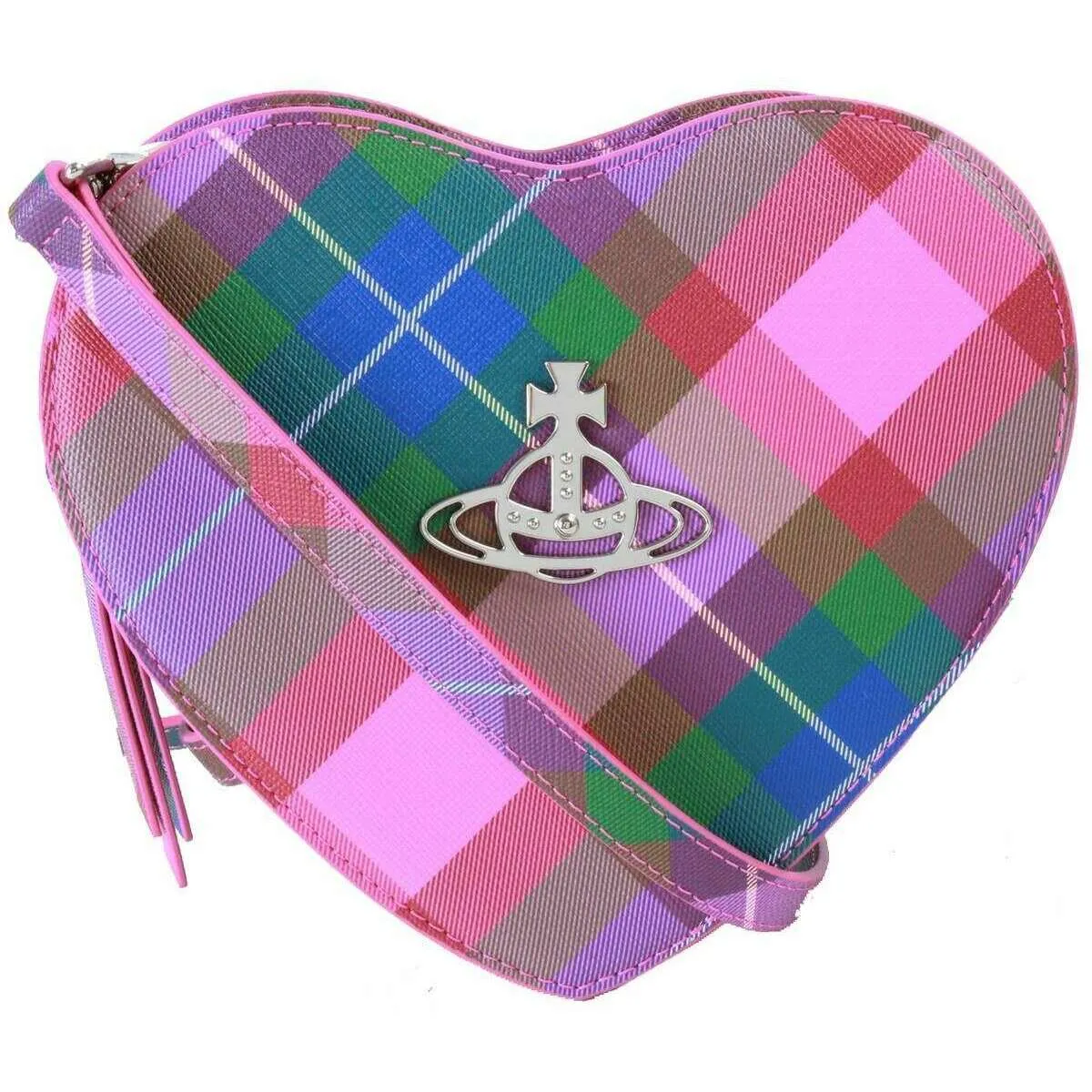 Vivienne Westwood Saffiano Print Louise Heart Crossbody Bag - Candy Tartan Pink