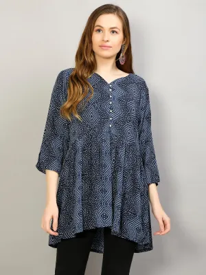 Women Navy Blue Ornamental Printed Tunic