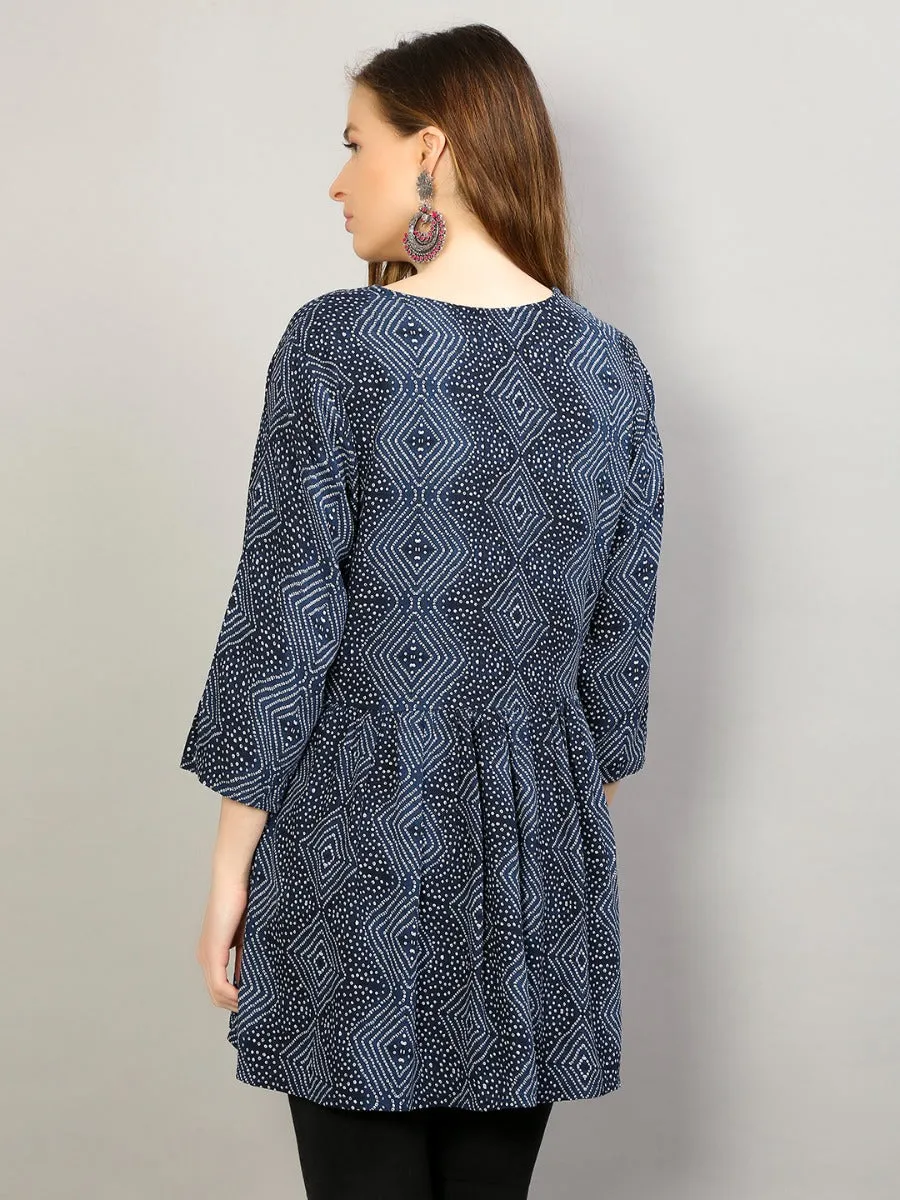Women Navy Blue Ornamental Printed Tunic