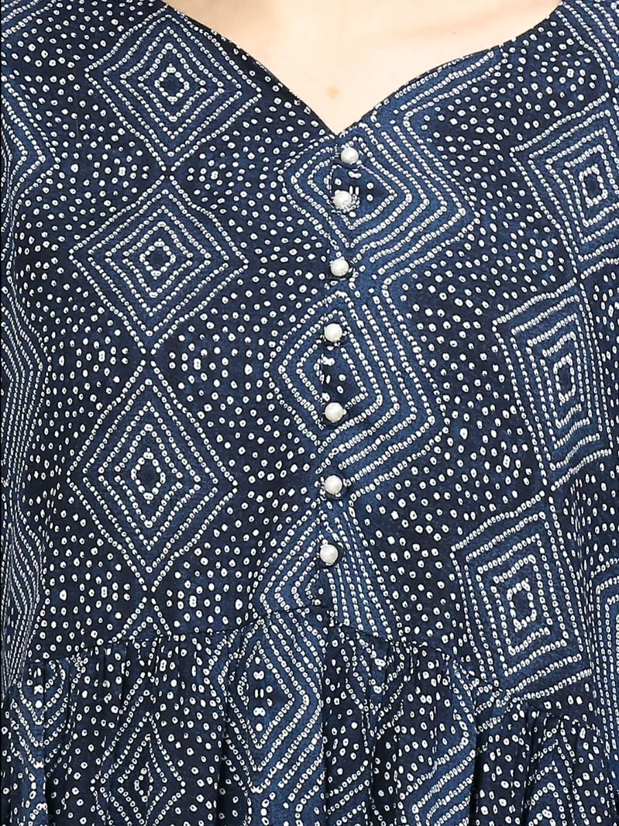 Women Navy Blue Ornamental Printed Tunic