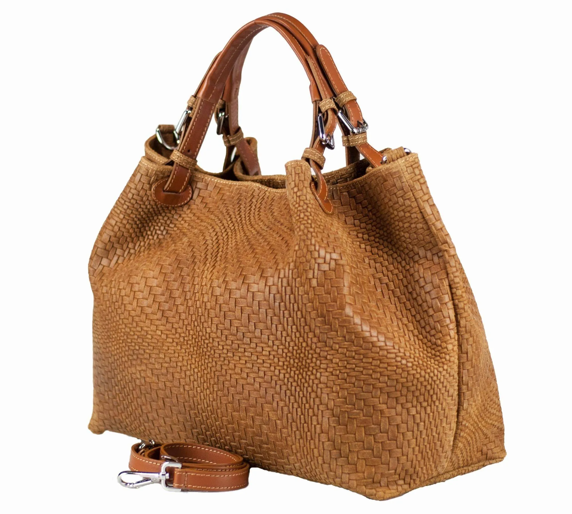 Woven Braided Pattern Dark Gray Leather Large Handbag Handmade In Italy