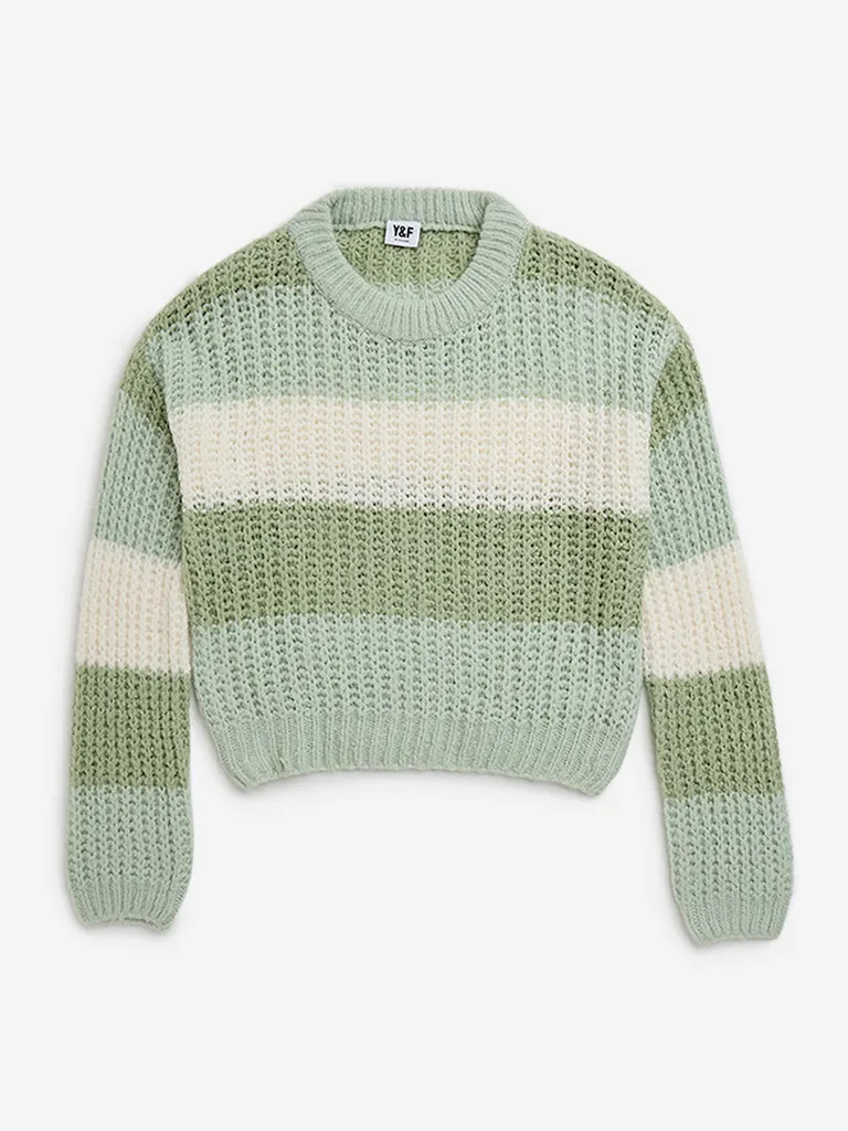 Y&F Kids Sage Stripe Printed Knitted Sweater